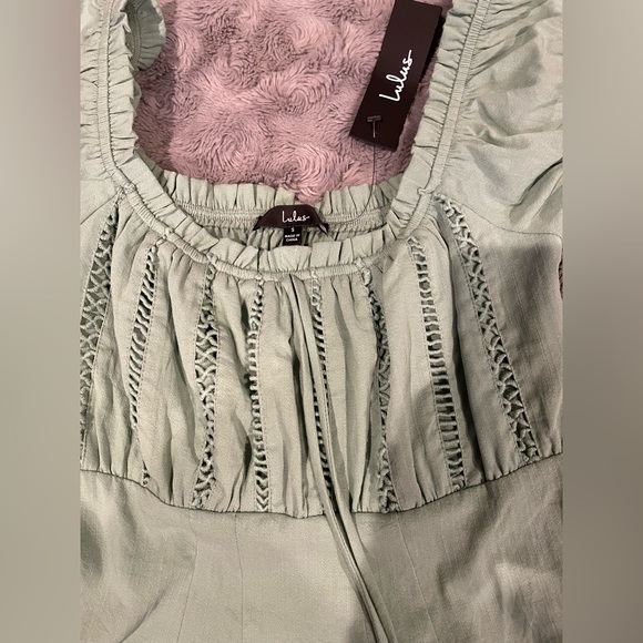 Lulus Wisteria Sage Green Embroidered Off-the-Shoulder Mini Dress - Picture 7 of 7